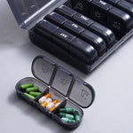 Cutie Depozitare Medicamente, Flippy, 7 Zile, 21 Compartimente, Cutie Suport, Recipiente Detasabile, Portabila, Negru,