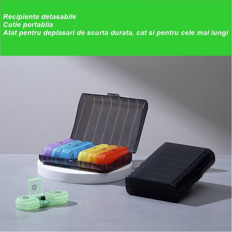Cutie Depozitare Medicamente, Flippy, 7 Zile, 21 Compartimente, Cutie Suport, Recipiente Detasabile, Portabila,