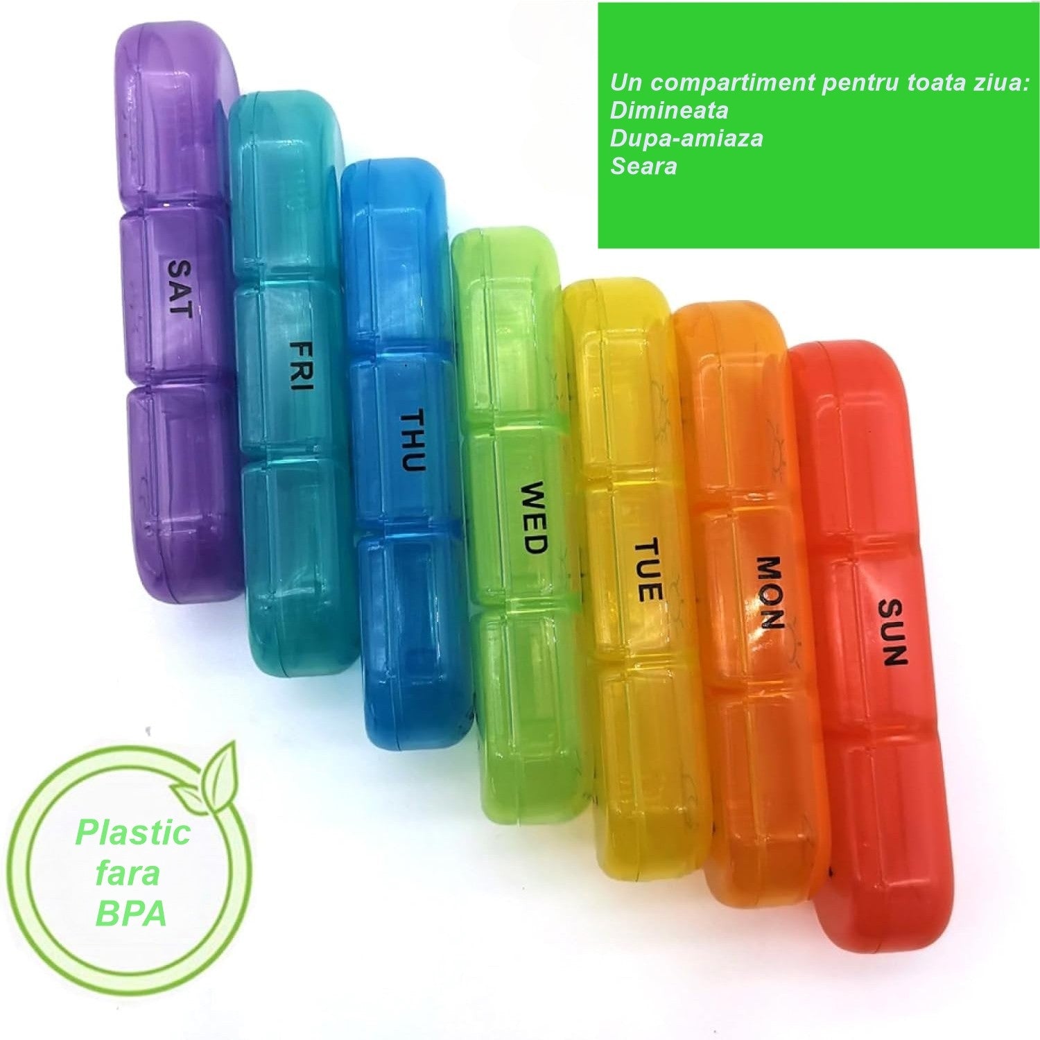 Cutie Depozitare Medicamente, Flippy, 7 Zile, 21 Compartimente, Cutie Suport, Recipiente Detasabile, Portabila,