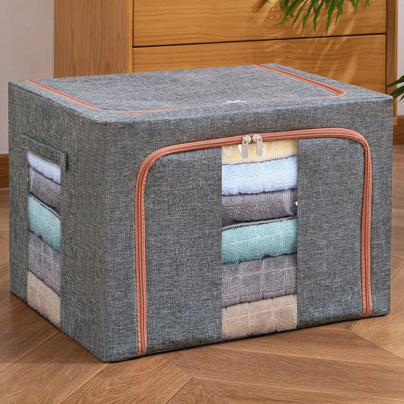 Cutie de depozitare pliabila, Flippy, Cu fermoar, 100 L, Textil, 60x42x40 cm, Cadru Metalic, Suport Baza Stabil din