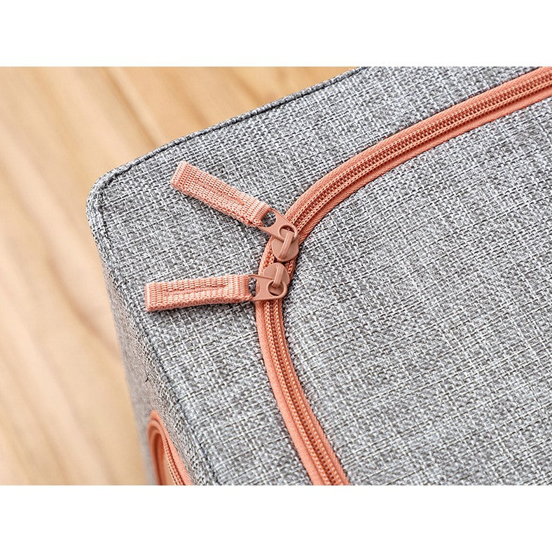 Cutie de Depozitare Pliabila, Flippy, 24 L, din Bumbac si In, 40x30x20 cm, Fereastra Frontala, 2 Usi de Acces cu