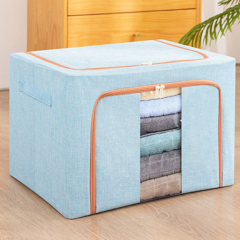 Cutie de Depozitare Pliabila, Flippy, 24 L, din Bumbac si In, 40x30x20 cm, Fereastra Frontala, 2 Usi de Acces cu