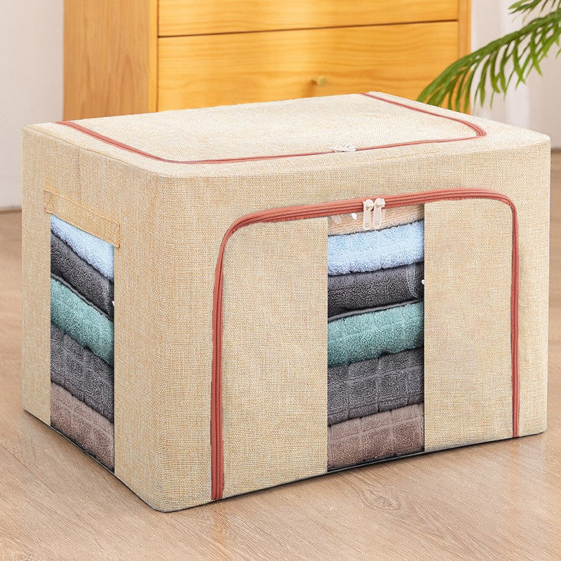 Cutie de Depozitare Pliabila, Flippy, 24 L, din Bumbac si In, 40x30x20 cm, 2 Ferestre, Frontala si Laterala, 2 Usi de