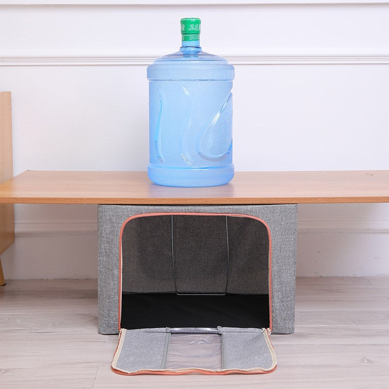 Cutie de Depozitare Pliabila, Flippy, 66 L, din Bumbac si In, 50x40x33 cm, Fereastra Frontala, 2 Usi de Acces cu