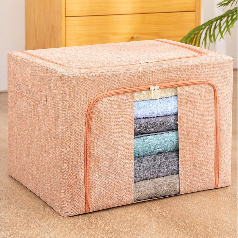 Cutie de Depozitare Pliabila, Flippy, 66 L, din Bumbac si In, 50x40x33 cm, Fereastra Frontala, 2 Usi de Acces cu