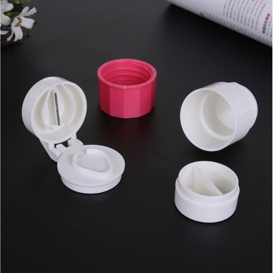 Cutie Pastile Multifunctionala, Flippy, 4 in 1, Pahar Apa, Taiere, Sfaramare, Depozitare, Compact, ABS cu Lama din