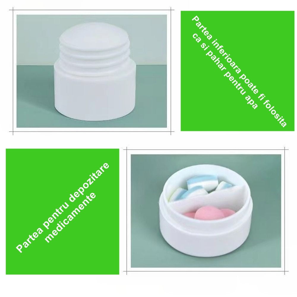 Cutie Pastile Multifunctionala, Flippy, 4 in 1, Pahar Apa, Taiere, Sfaramare, Depozitare, Compact, ABS cu Lama din