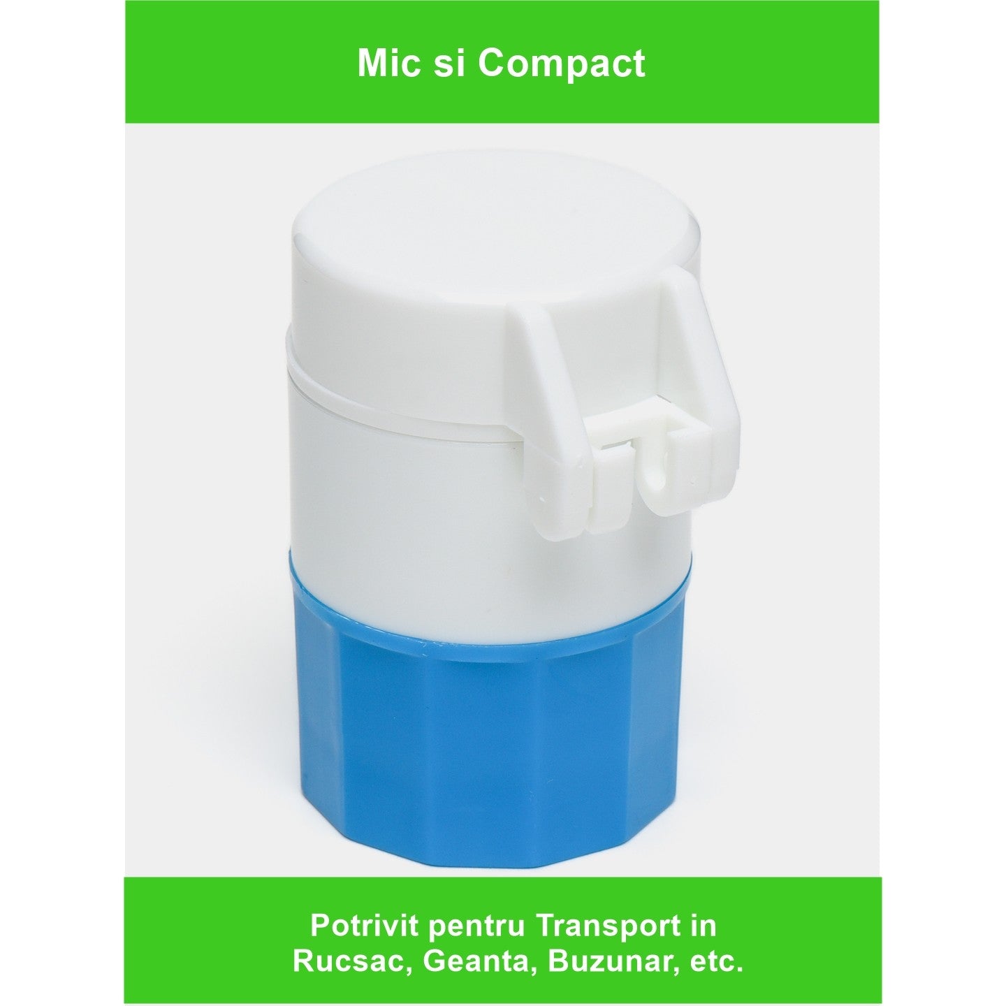 Cutie Pastile Multifunctionala, Flippy, 4 in 1, Pahar Apa, Taiere, Sfaramare, Depozitare, Compact, ABS cu Lama din