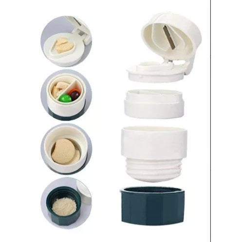 Cutie Pastile Multifunctionala, Flippy, 4 in 1, Pahar Apa, Taiere, Sfaramare, Depozitare, Compact, ABS cu Lama din