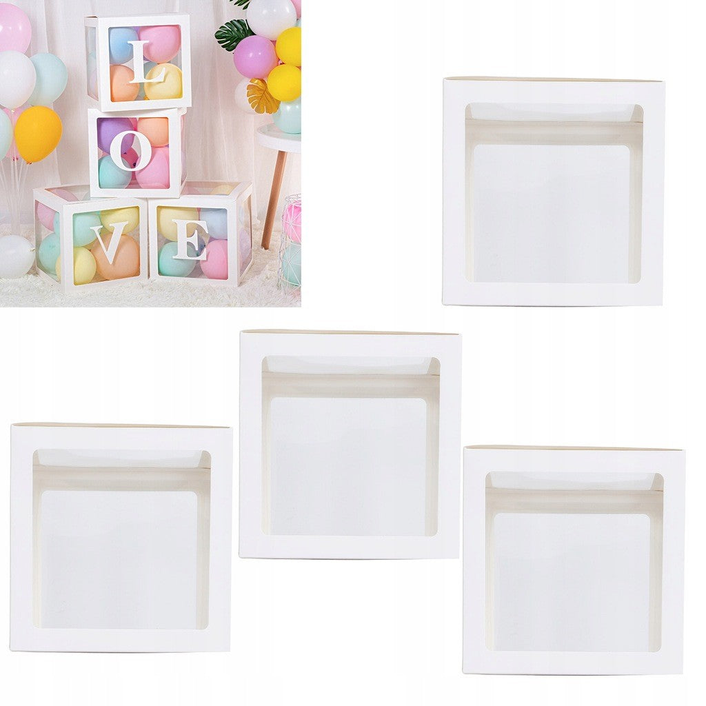 Set 4 Cutii pentru Baloane, Flippy, Model Simplu, Tematica Aniversare, Cuburi Decorative din Plastic, Accesorii pentru