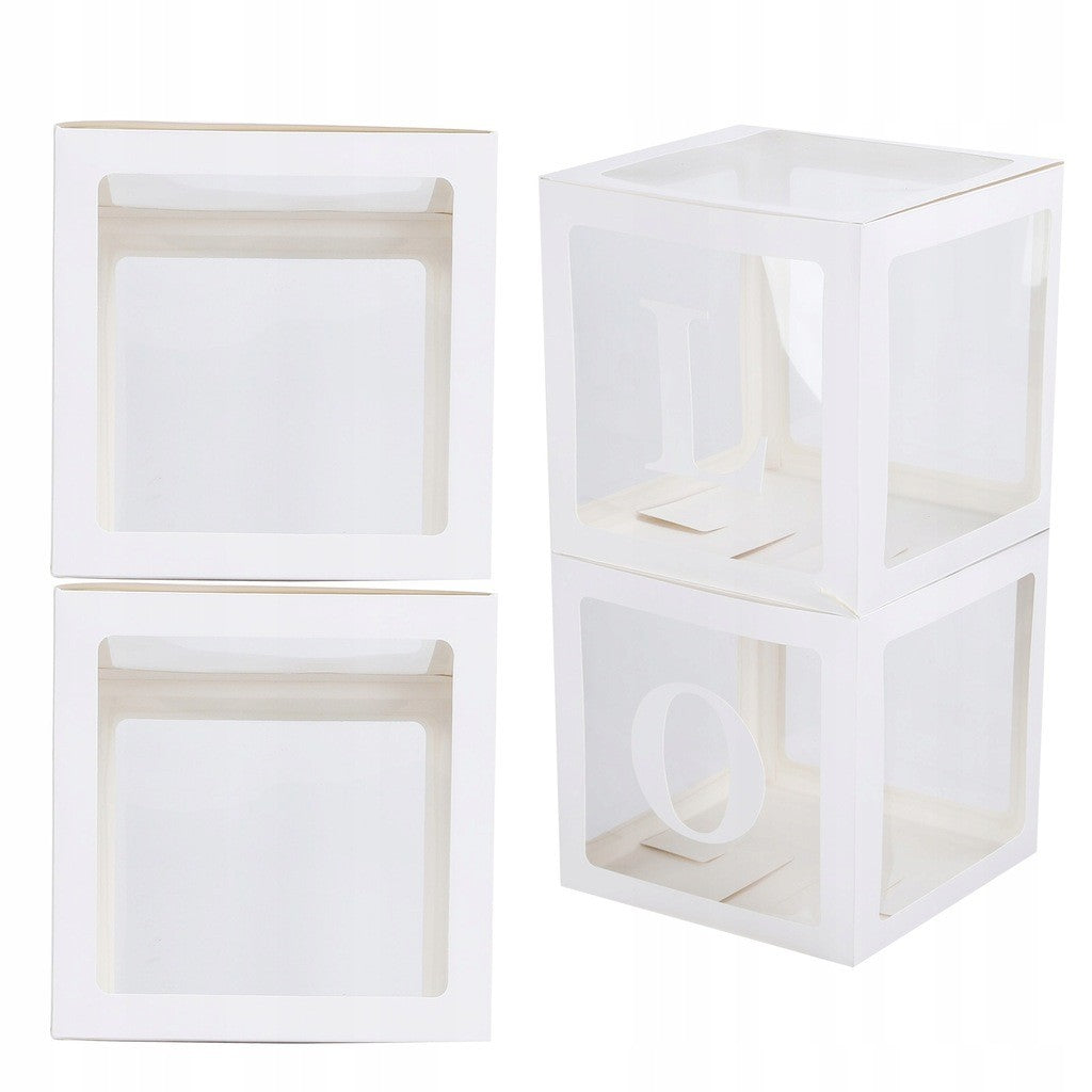 Set 4 Cutii pentru Baloane, Flippy, Model Simplu, Tematica Aniversare, Cuburi Decorative din Plastic, Accesorii pentru