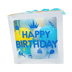 Cutie pentru Baloane, Flippy, Tematica Aniversare, Model Scris Happy Birthday, Baloane Albastre, Albe, Galbene si