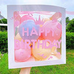 Cutie pentru Baloane, Flippy, Tematica Aniversare, Model Scris Happy Birthday, Baloane Albastre, Roz, Galbene si