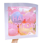 Cutie pentru Baloane, Flippy, Tematica Aniversare, Model Scris Happy Birthday, Baloane Albastre, Roz, Galbene si