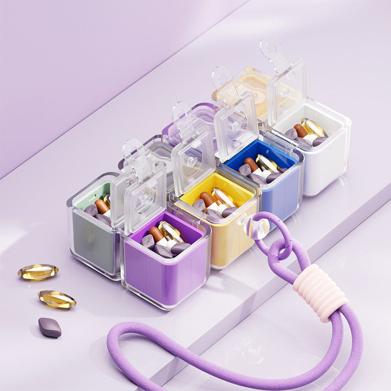 Cutie pentru Medicamente, Flippy, Model Rubik' Cube, cu Curea de Agatare, Dozator Portabil de Medicamente, Dispenser