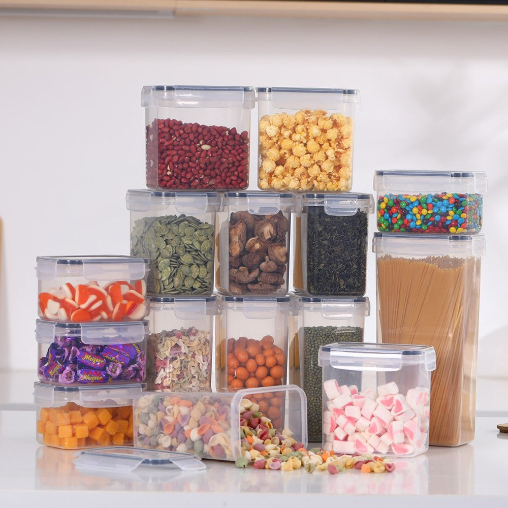Cutii de depozitare alimente, Flippy, Set din 15 Cutii pentru Condimente, Cereale, Cutii pentru Bucatarie, din Plastic