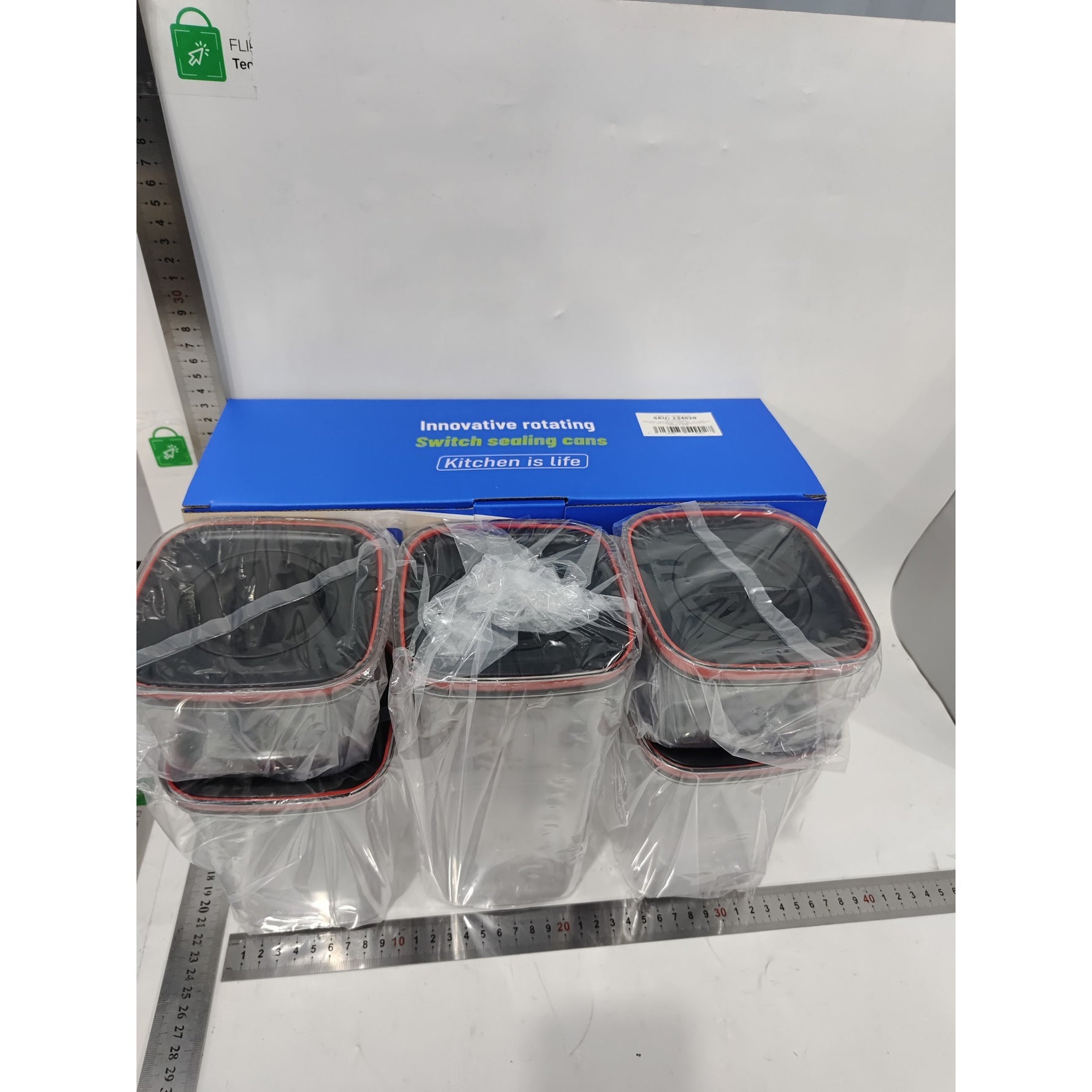 Cutii de Depozitare Alimente, Flippy, Set din 5 Cuti de tip Container, Recipiente pentru Cereale in Bucatarie,