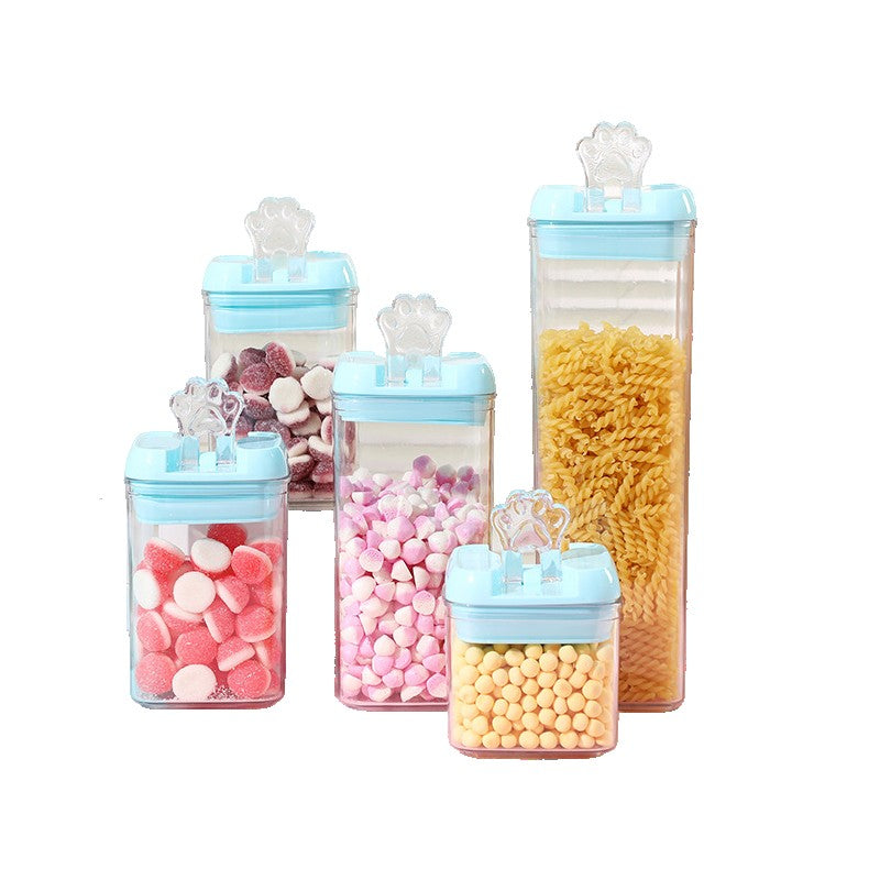 Set 5 Cutii de Depozitare Alimente, Flippy, 1 x 500ml, 2 x 800ml, 1 x 1200ml, 1 x 1900ml, Capac Albastru, din PP+PET,