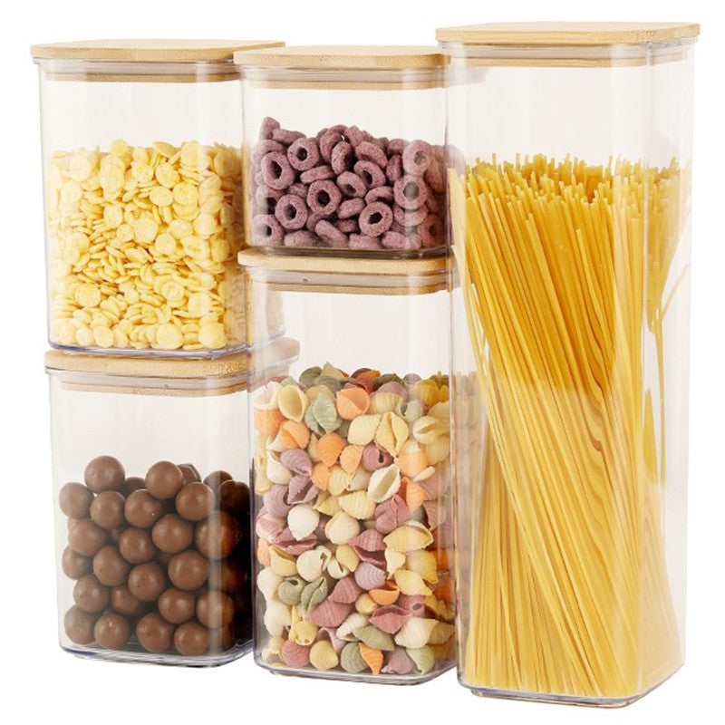 Cutii de Depozitare Alimente, Flippy, Set din 5 Cutii de tip Container, Cutii pentru Cereale, din Plastic, Capac din