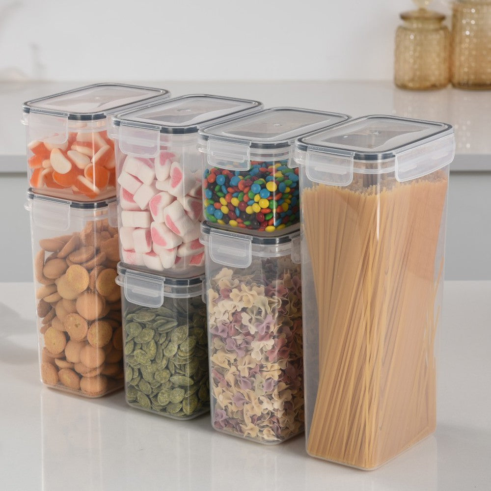 Cutii de depozitare alimente, Flippy, Set din 7 Cutii pentru Condimente, Cereale, Cutii pentru Bucatarie, din Plastic