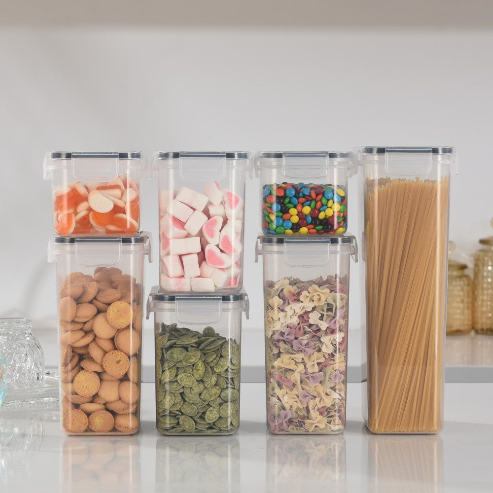 Cutii de depozitare alimente, Flippy, Set din 7 Cutii pentru Condimente, Cereale, Cutii pentru Bucatarie, din Plastic