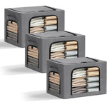 Cutie de Depozitare, Flippy, cu 3 Ferestre cu Fermoar Bidirectional, Cadru din Otel, Impermeabil, 38L, 42 x 30 x 30 cm,