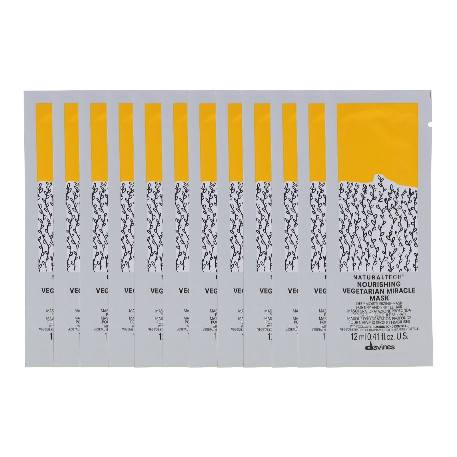 Set, Davines, Natural Tech Nourishing Hair Building Pack, Mască cremă pentru tratamentul părului, 12 buc, 12 ml