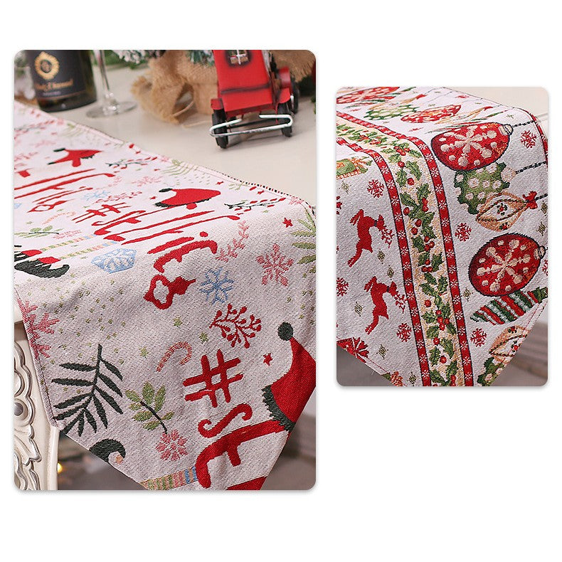 Traversa de Masa pentru Craciun, Flippy, Napron, din Material Tricotat cu Tesatura Groasa, Model Globuri, Reni si