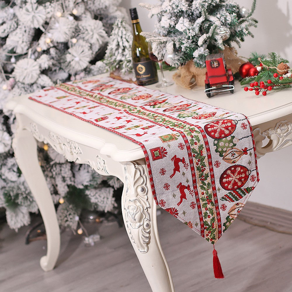Traversa de Masa pentru Craciun, Flippy, Napron, din Material Tricotat cu Tesatura Groasa, Model Globuri, Reni si