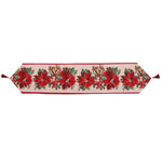 Traversa de Masa pentru Craciun, Flippy, Napron, din Material Tricotat cu Tesatura Groasa, Model Flori Rosii, cu Colt
