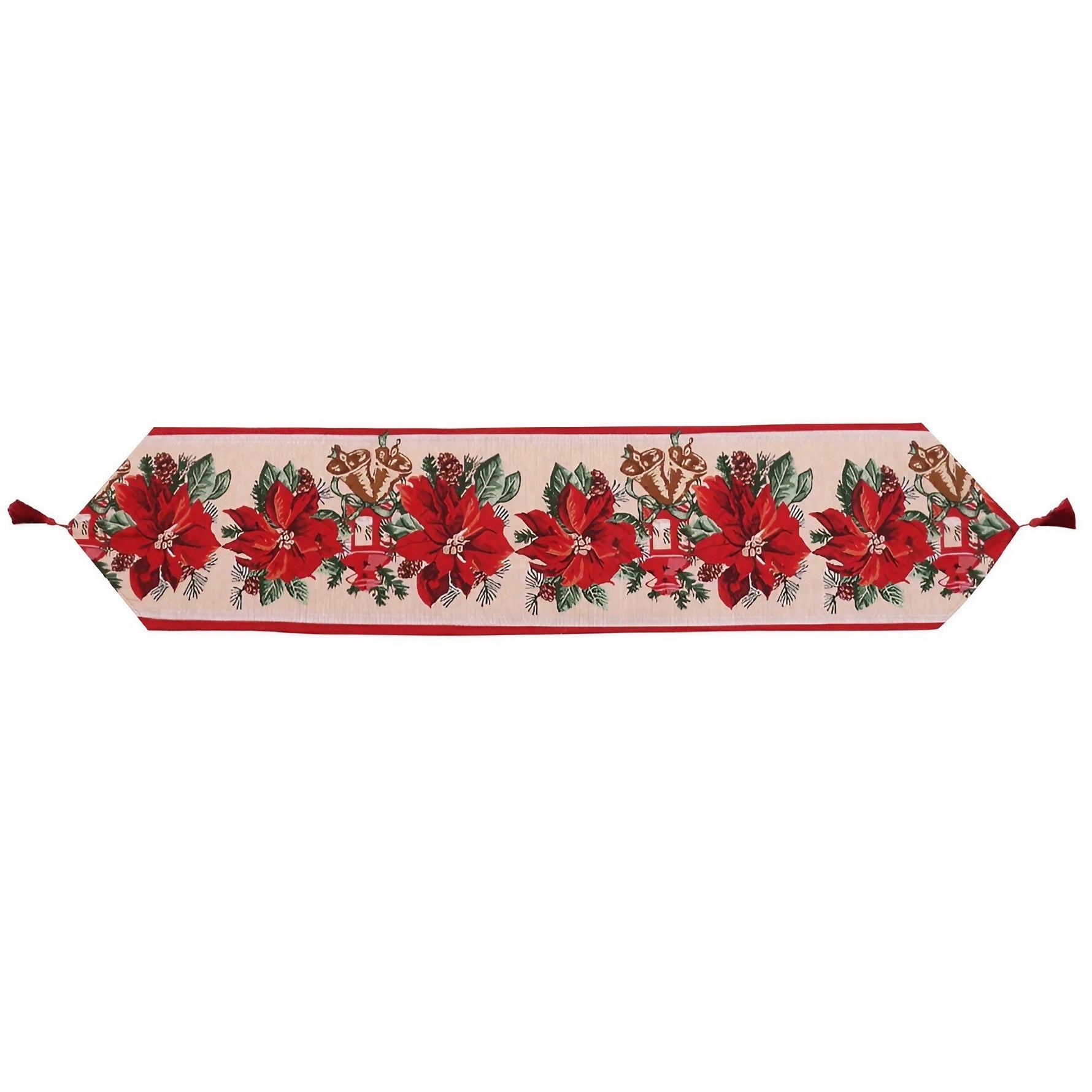 Traversa de Masa pentru Craciun, Flippy, Napron, din Material Tricotat cu Tesatura Groasa, Model Flori Rosii, cu Colt