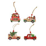 Decoratiune de Craciun din Lemn, Flippy, cu Snur pentru Agatare in Brad, Model Masina lui Mos Craciun, Scris Happy New