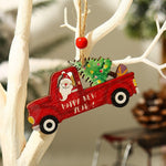 Decoratiune de Craciun din Lemn, Flippy, cu Snur pentru Agatare in Brad, Model Masina lui Mos Craciun, Scris Happy New