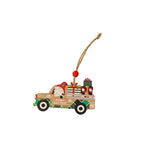 Decoratiune de Craciun din Lemn, Flippy, cu Snur pentru Agatare in Brad, Model Masina lui Mos Craciun, Scris Merry