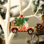 Decoratiune de Craciun din Lemn, Flippy, cu Snur pentru Agatare in Brad, Model Masina lui Mos Craciun, Scris Joy,