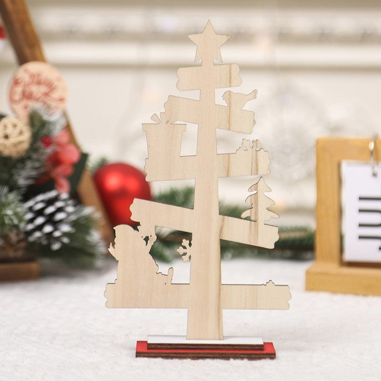 Decoratiune de Craciun din Lemn, Flippy, pentru Masa, Scris We Wish You A Merry Christmas, Model Bradut, 21.5x12.2x4
