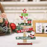 Decoratiune de Craciun din Lemn, Flippy, pentru Masa, Scris We Wish You A Merry Christmas, Model Bradut, 21.5x12.2x4