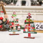 Decoratiune de Craciun din Lemn, Flippy, pentru Masa, Scris We Wish You A Merry Christmas, Model Bradut, 21.5x12.2x4
