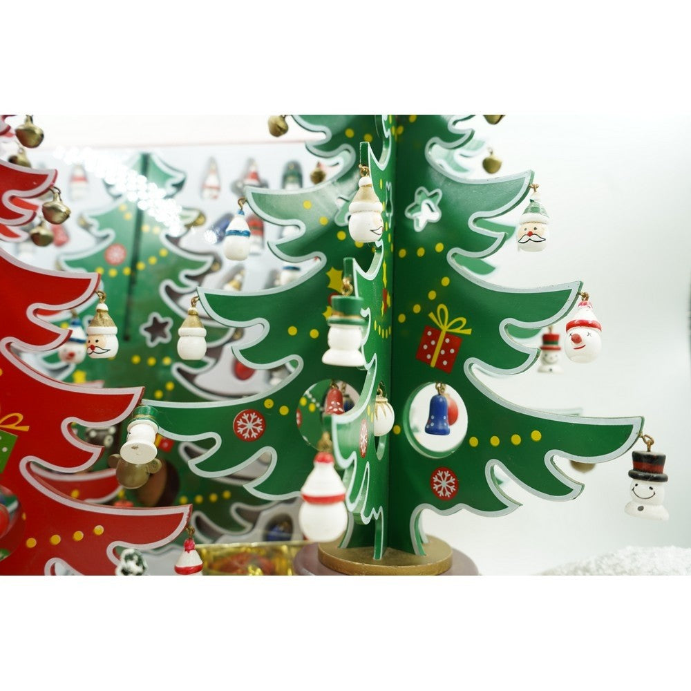 Decoratiune Craciun, Brad, Verde/Alb, 15 cavitati cu ornamente, 25.5 cm x 33 cm, Lemn, Flippy