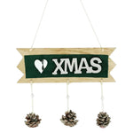 Decoratiune Craciun din Lemn, Flippy, Model Scris Xmas, Conuri Atarnate, cu Inimioara 25x9 cm, pentru Brad sau Usa,
