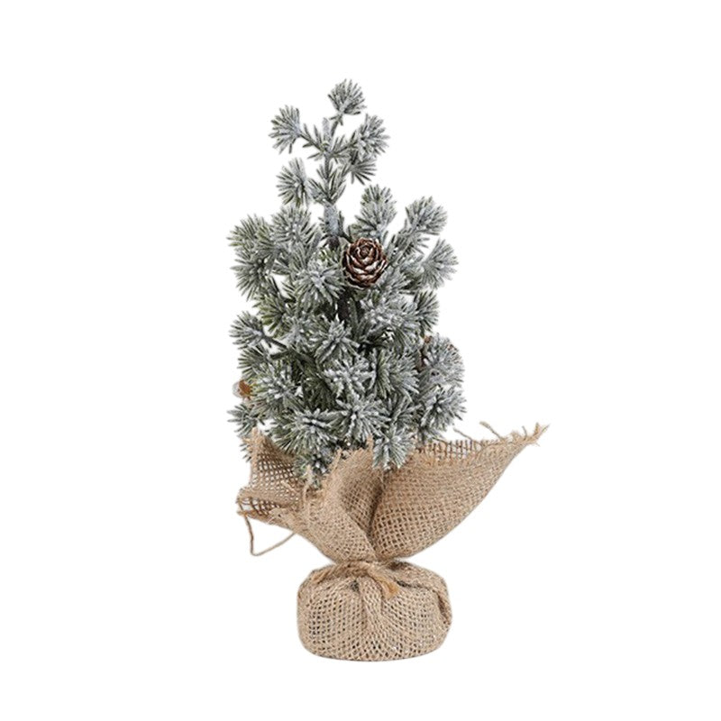 Decoratiune Craciun pentru Masa, Flippy, Ornament de Decor Model Brad de Craciun de Dimensiuni Mici cu Fulgi Albi,