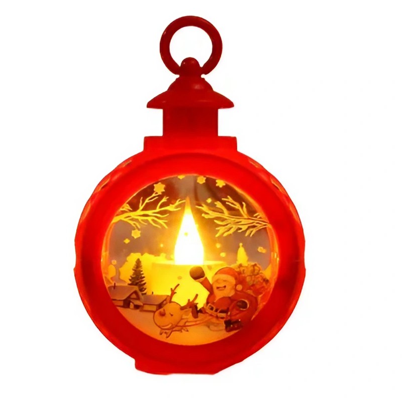 Decoratiune Craciun tip Felinare cu baterii, 13.5 x 9 cm,Lumanare cu geam si inscriptie Mos Craciun cu sanie,lumina alb