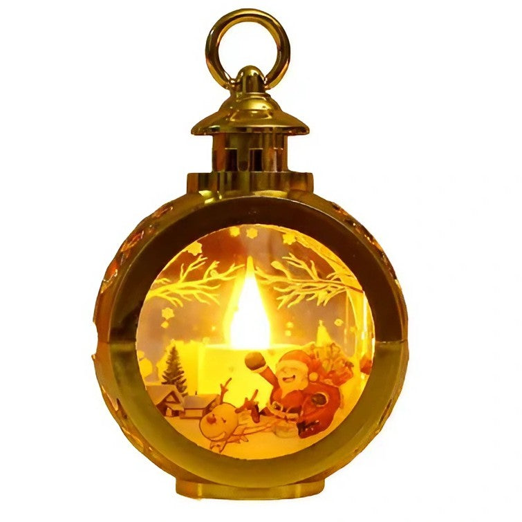 Decoratiune Craciun tip Felinare cu baterii, 13.5 x 9 cm,Lumanare cu geam si inscriptie Mos Craciun cu sanie,lumina alb