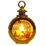 Decoratiune Craciun tip Felinare cu baterii, 13.5 x 9 cm,Lumanare cu geam si inscriptie Mos Craciun cu sanie,lumina alb