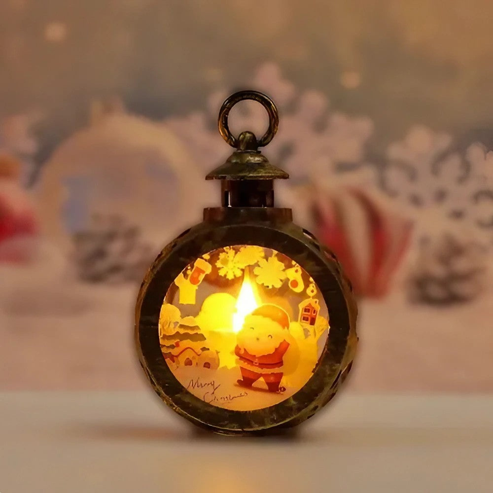 Decoratiune Craciun tip Felinare cu baterii, 13.5 x 9 cm,Lumanare cu geam si inscriptie Mos Craciun,lumina alb