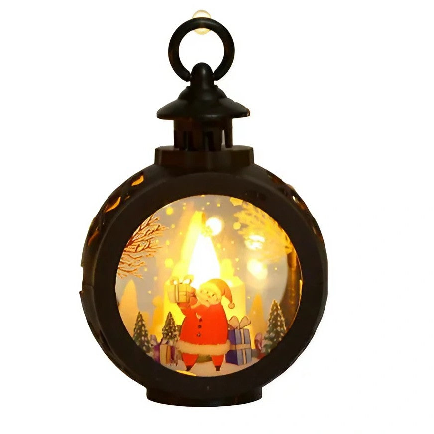 Decoratiune Craciun tip Felinare cu baterii, 13.5 x 9 cm,Lumanare cu geam si inscriptie Mos Craciun,lumina alb