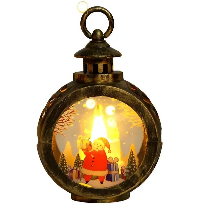 Decoratiune Craciun tip Felinare cu baterii, 13.5 x 9 cm,Lumanare cu geam si inscriptie Mos Craciun,lumina alb