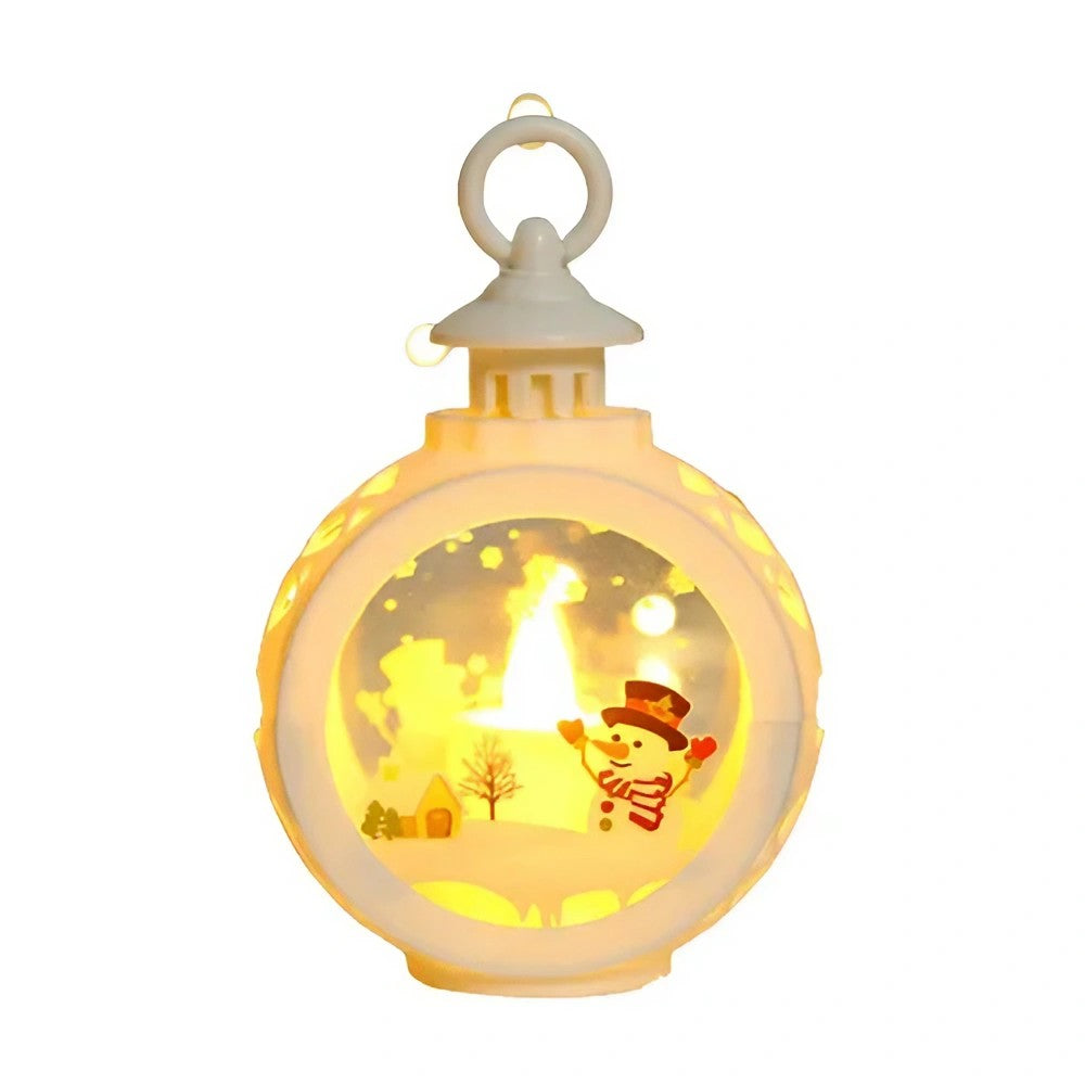 Decoratiune Craciun tip Felinare cu baterii, 13.5 x 9 cm,Lumanare cu geam si inscriptie om de zapada,lumina alb