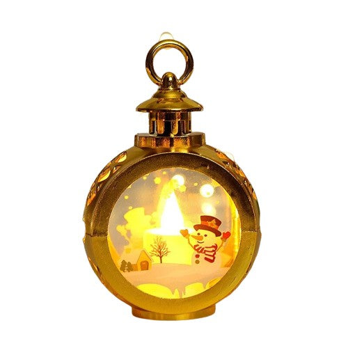 Decoratiune Craciun tip Felinare cu baterii, 13.5 x 9 cm,Lumanare cu geam si inscriptie om de zapada,lumina alb