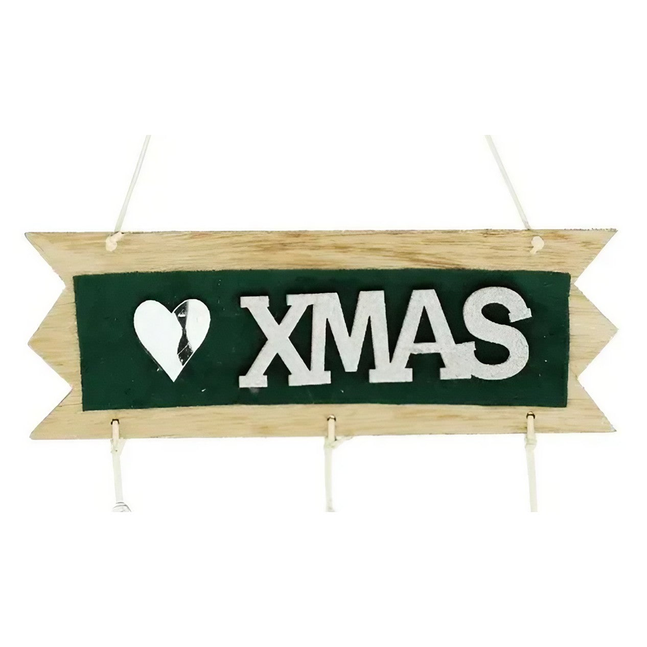 Decoratiune Craciun din Lemn, Flippy, Model Scris Xmas, Conuri Atarnate, cu Inimioara 25x9 cm, pentru Brad sau Usa,